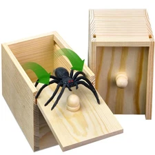Wooden Surprise Spider Prank Box - Handcrafted Spider in a Box for Adults and...