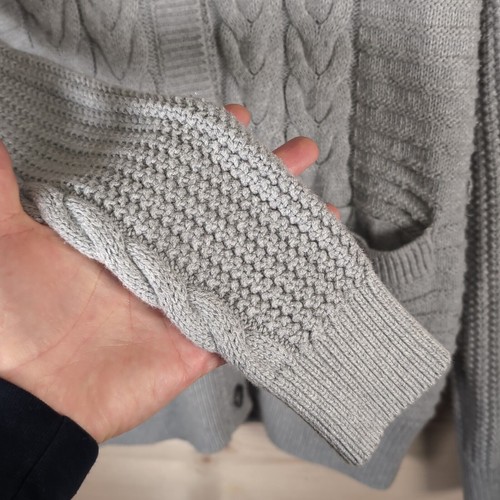 GAP Cable Knit Cardigan Mens Small Light Heather Grey Cotton & Wool Blend Winter - Picture 12 of 20