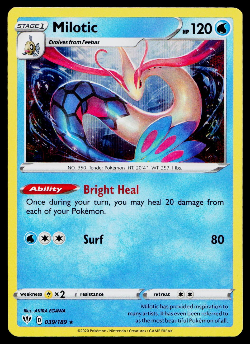 Milotic 039/189 Holo Darkness Ablaze Rare Near Mint
