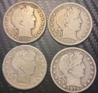 1900, 1908O, 1912S, 1914S Barber Half Dollars