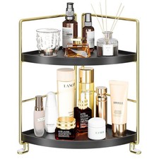 2-Tier Bathroom Corner Counter Organizer, Makeup Storage Shelf Vanity Tray, B...