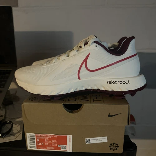 Size 9 - Nike React Infinity Pro Sail Dark Beetroot Red Golf Cleats Spikes NEW
