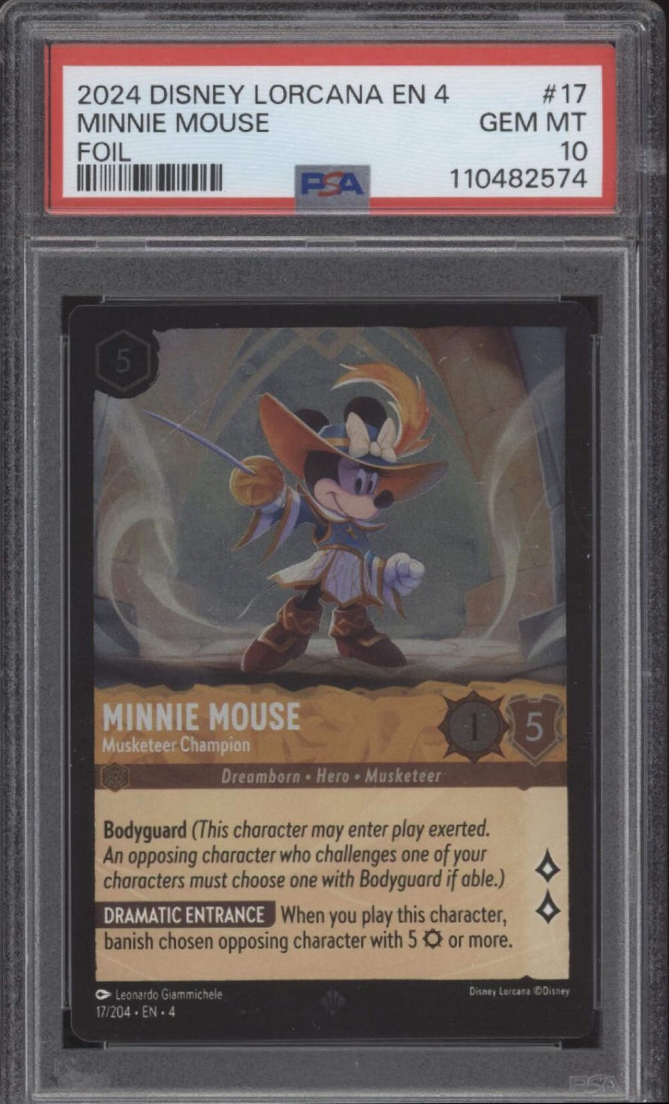 Minnie Mouse Musketeer Champion Disney Lorcana Ursula's Return Foil #17 PSA 10