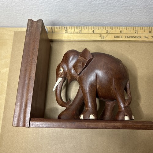 Antique Hand Carved Elephant Bookends Wooden. Ivory Detailing - Picture 13 of 14