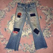 Rare Vintage 60s 70s Patched Denim Women  s Bell Bottoms Jeans Made In USA 28x29