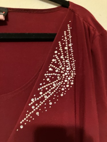 gidani womens large red longsleeve bling blouse - Picture 4 of 7