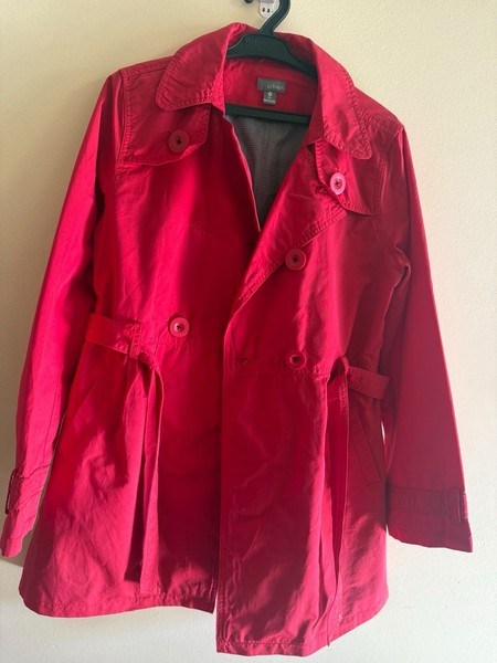 Urban Women’s Red Solid Mid-Length Button Belted Trench Coat M Cotton Blend