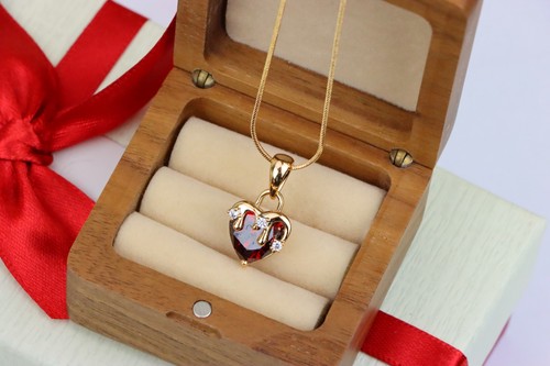 Heart Drip Blood Red Pendant in Gold Finish Dainty Charm, XPPT1694 - Picture 8 of 12