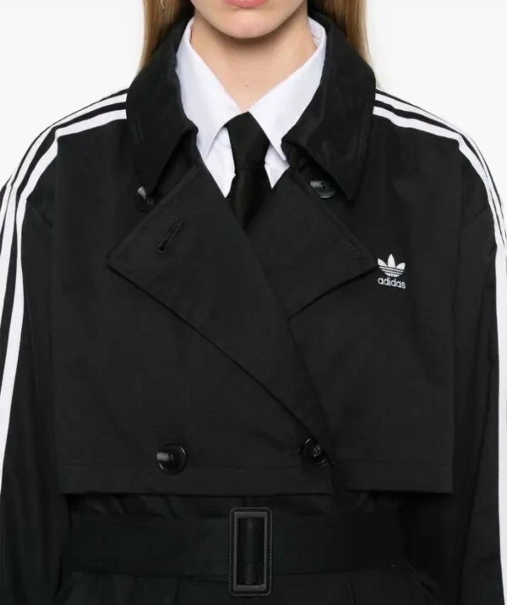 Adidas Originals Twill Trench Coat Black White Small UK 8-10 IZ0381 thumbnail 4