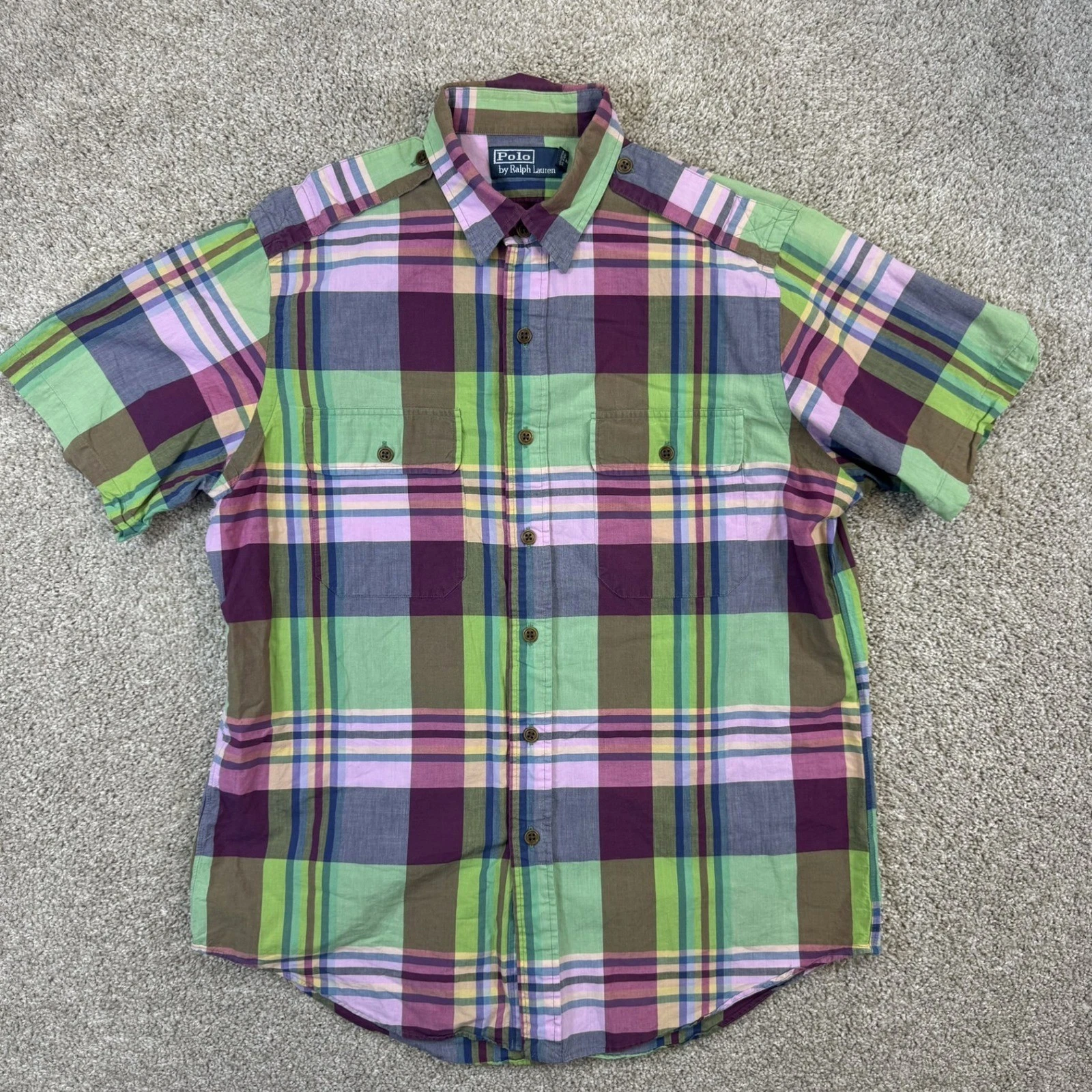 Polo Ralph Lauren Button Up Shirt Mens Large Multi Plaid Epaulets Short Sleeve
Opens in a new window