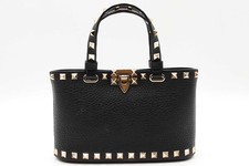 Valentino Garavani Rockstud Mini Black Leather Shopping Tote Bag Eb0326rxzde