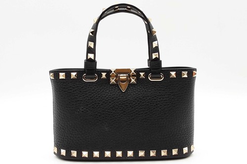 Valentino Garavani Rockstud Mini Black Leather Shopping Tote Bag Eb0326rxzde