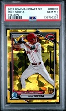 2024 BOWMAN DRAFT SAPPHIRE ED YELLOW #BDC32 MIKE SIROTA 64/75 PSA 10