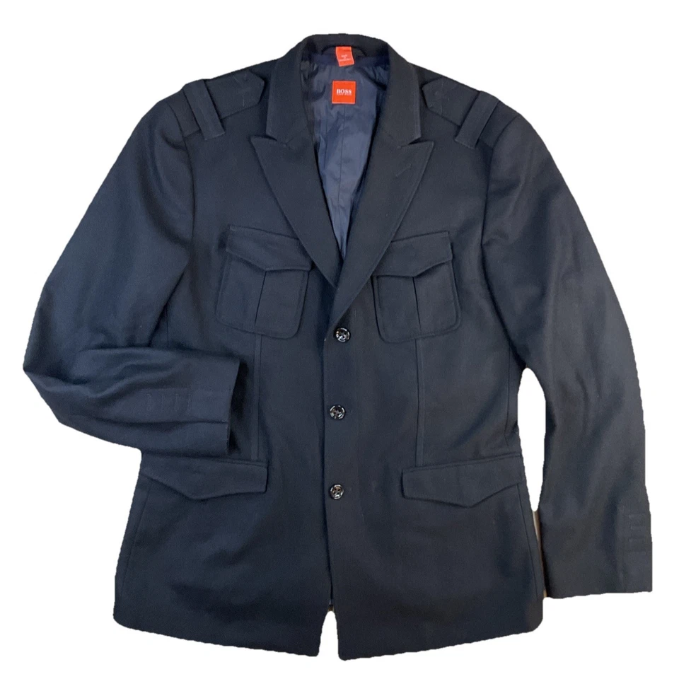 Blazer Hugo Boss Estilo Militar Naranja Tab Mezcla Lana 3 Botones Negro Hombres Talla 42R Foto 2 de 4