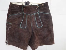 VTG 60s/70s German Lederhosen Brown Suede Leather Men's Sz. 42 Polka Shorts