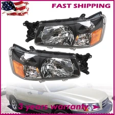 Left+Right For 2003-2004 Subaru Forester Black Headlights Headlamps Aftermarket
