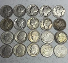 Lot of 20 90% Silver Dimes: 10 Mercury & 10 Roosevelt With Mixed Dates 1936-1964