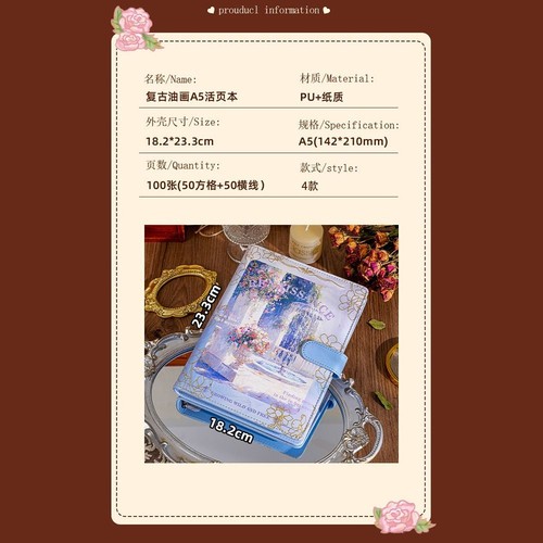 Retro Oil Painting Loose-leaf Notebook PU Leather Student Notebook for Student - Picture 6 of 13