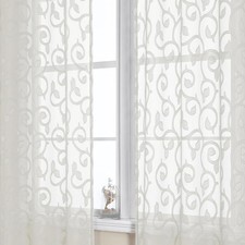 OWENIE Furman Ivory Sheer Curtains 84 inches 40W x 84L Pack of 2 ,