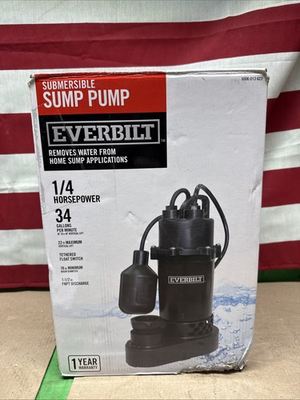 #ad Everbilt 1 4 HP Aluminum Sump Pump w Tether Float Switch HDSP25W NEW OPEN BOX. $45.00