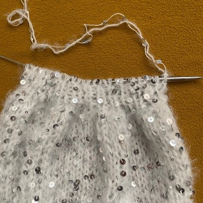 Women Cardigan Sequins Hand Knitted Mohair Fluffy Oversized Wedding Sweater Coat