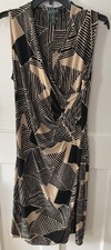 EUC LAUREN RALPH LAUREN SLEEVELESS TAN/BLACK FAUX WRAP DRESS size M