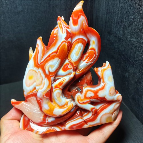 RARE 657.4g Natural Polished Banded Agate Hand-carved Nine-Tailed Fox R1920 - Picture 10 of 19