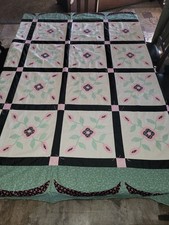 Vintage Handmade Pieced Patchwork Quilt Blanket, Cotton 84 84 Inches
