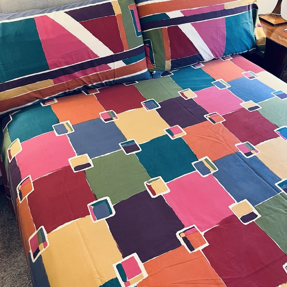 Fundas de almohada de tela sábana plana abstracta geométrica colorida vintage años 80 90 Foto 4 de 4