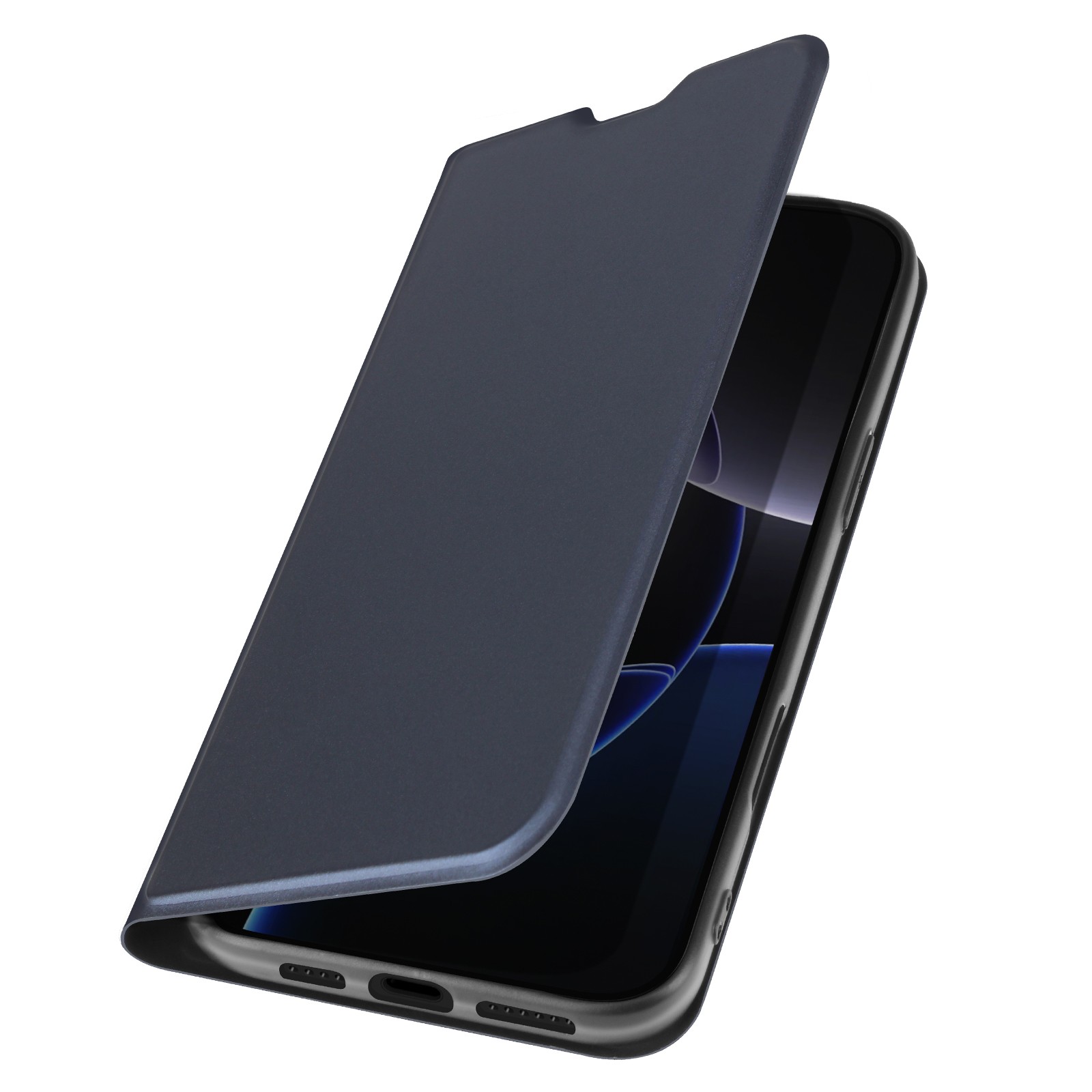 Coque iPhone 16 Pro Max bleu nuit silicone avec porte-carte et support