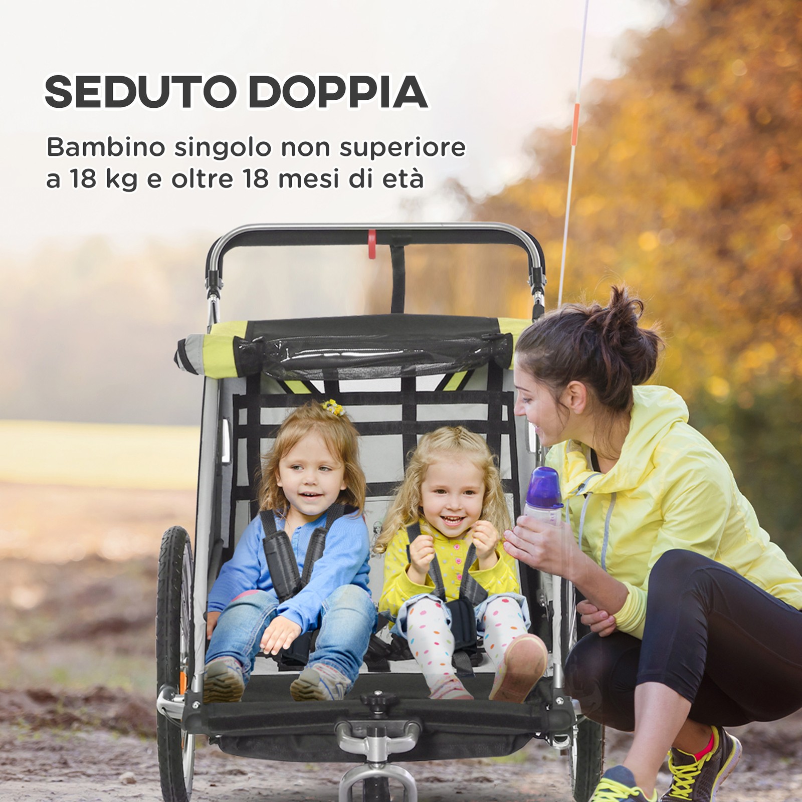 Rimorchio Bici per Bambini e Passeggino, Design 2 in 1 con Freno, Cintura a 5 Pu foto 5