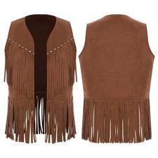 Unisex Kids Coat Cowboy Vest Stud Waistcoat Show Top Western Open Front Party