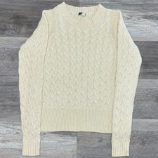 J.Crew Cream Womens Medium Angora Wool Honeycomb Cable Knit Crewneck Sweater