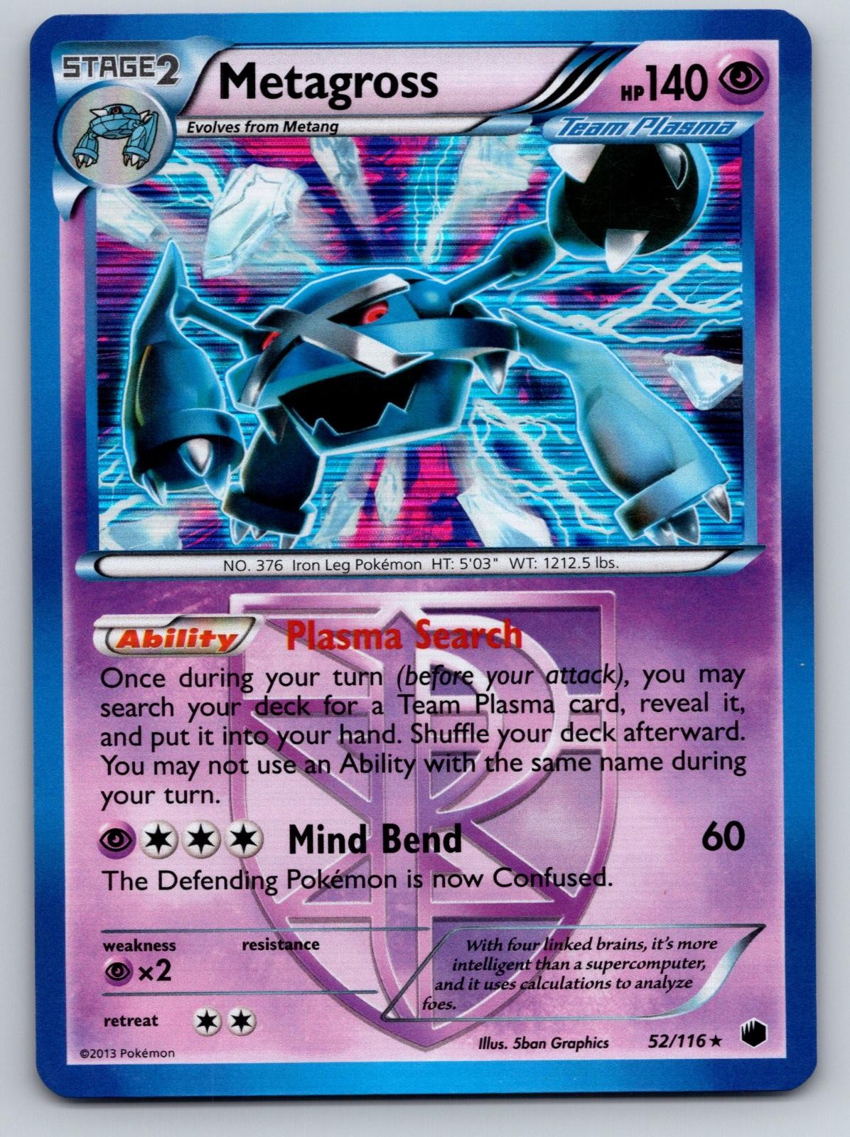 Metagross 52/116 Holo Rare Plasma Freeze Pokemon Near Mint