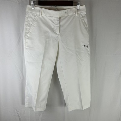 Puma Pants Womens Medium White Golf Capri Cropped Stretch Pockets Twill Summer
