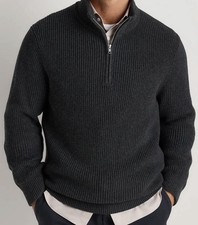 Quince Men  s 100 Organic Cotton Ribbed Stitch Quarter Zip Sweater. MSRP 128