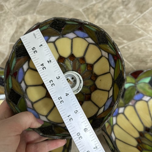 Set Of 3 Vintage Tiffany Style Stained Glass Chandeliers & Light - Picture 9 of 9