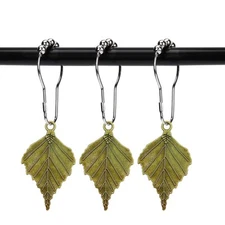 Set of 12 Birch Tree Leaf Shower Curtain Hooks Realistic Large Veined Leaf Au...