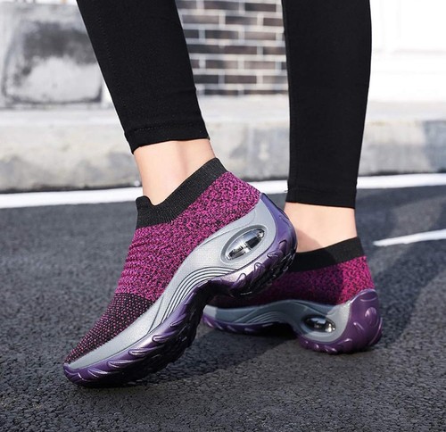 Women's Walking Shoes Sock Sneakers - Mesh Slip On Air Cushion Lady Girls Size 2 - Picture 4 of 12