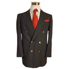 Hart Schaffner Marx Blazer Double Breasted Men  s 42 Black Gold Button USA READ 