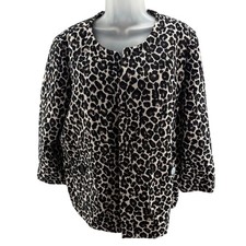 Chicos Leopard Print Open Front Jacket Blazer 3/4 Sleeve Size 3 XL 16/18