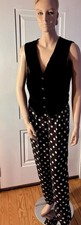 Vtg 80  s Black  White Dot Pants Wide Leg Elasticized Waist By Carole Little