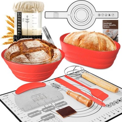 Sourdough Starter Kit with Jar   Complete 34 oz Mat & Sling, Red 