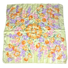 YSL Yves Saint Laurent Yellow Pink Purple Floral Square Scarf Handkerchief 