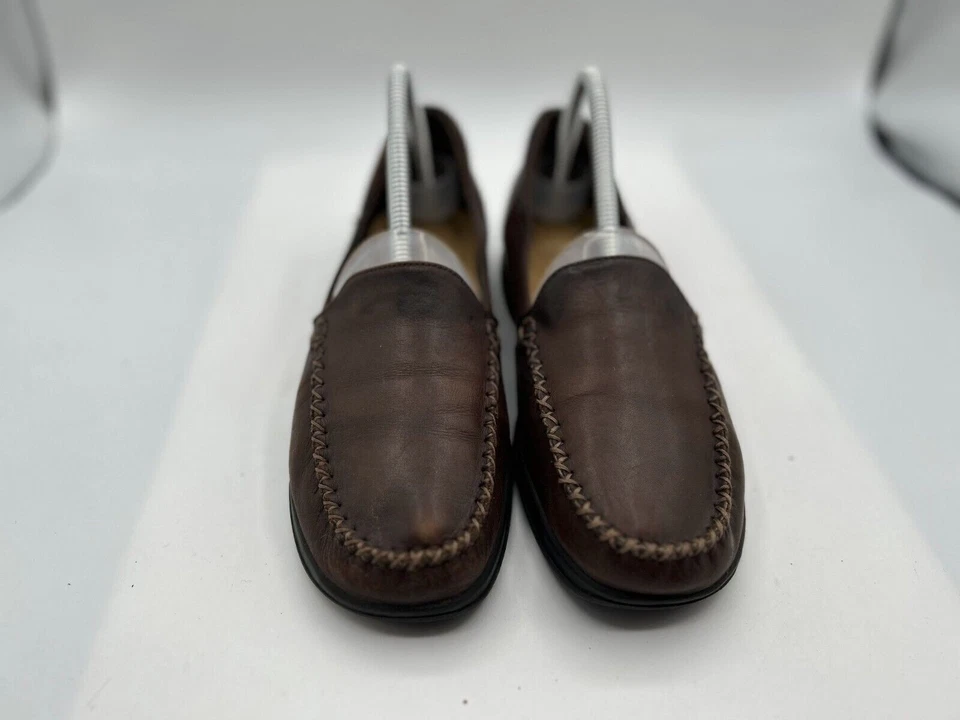 Zapatos informales Thom Mcan para hombre talla 8 marrón cuero sin cordones redondo cómodo mocasín Foto 2 de 4