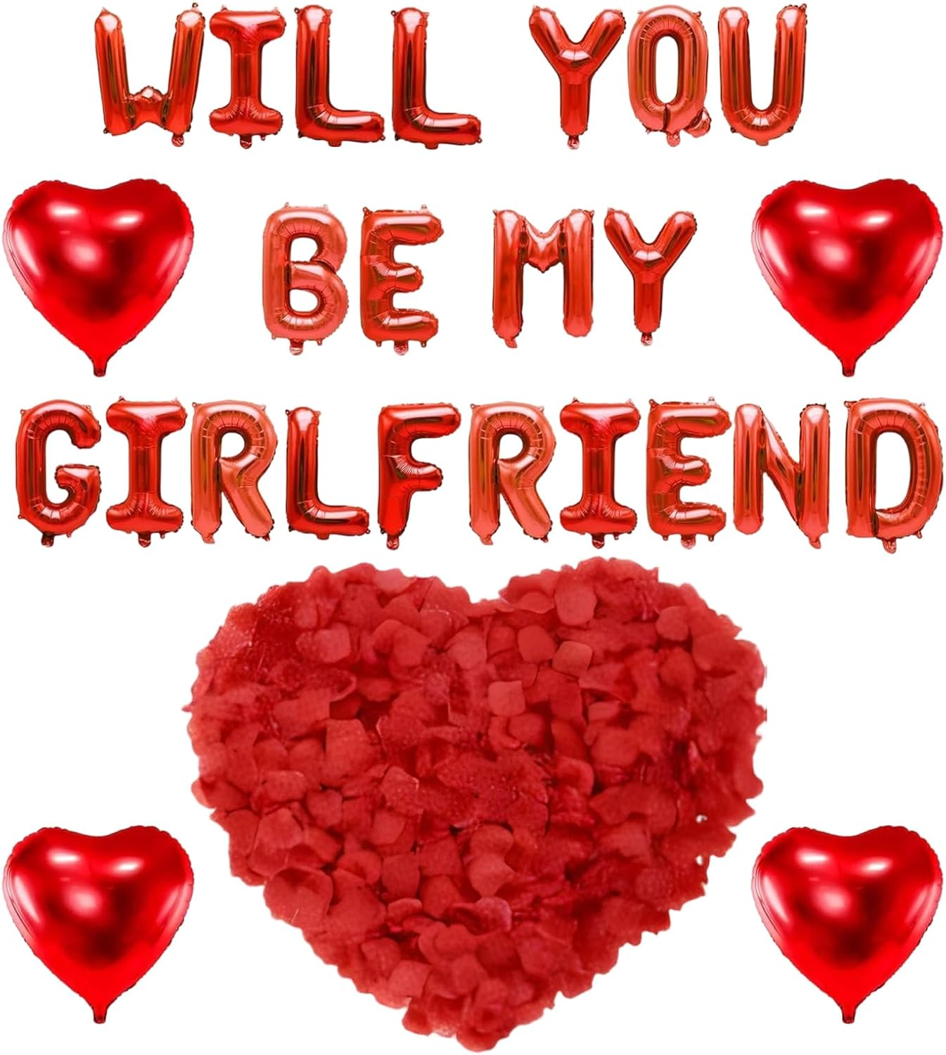Will You Be My Girlfriend Heart Balloons, Red Hearts Balloons with Artificial Ro