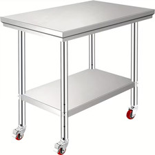 Rolling Stainless Steel Work Table 30"x24" Cart  Casters Undershelf
