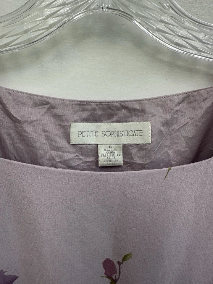 Vestido Corto Vintage Años 90 100% Seda Púrpura Floral Cuello Cuadrado Sin Mangas Talla S Foto 4 de 4