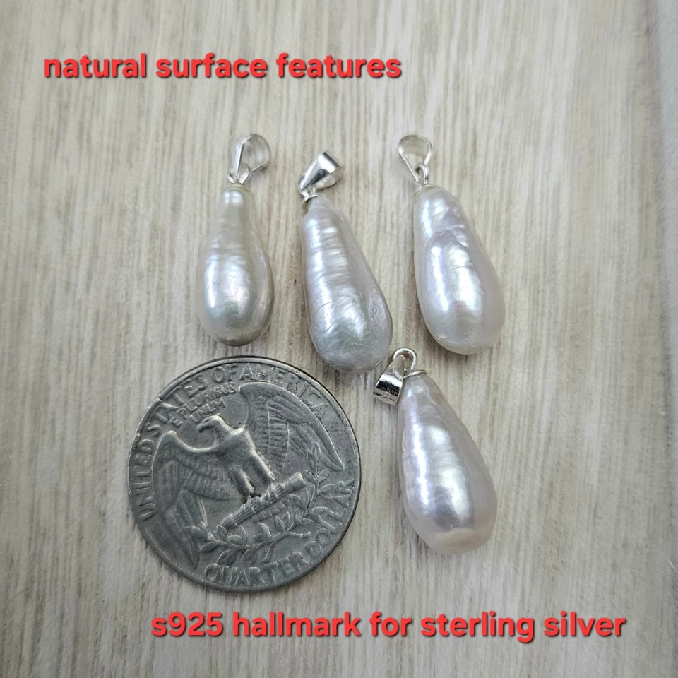手工制作泪珠淡水珍珠吊坠纯银 — 第 3/4 张图片