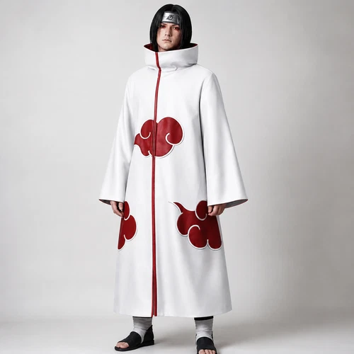 Anime Cosplay White Leather Cloak Coat Red Cloud Unisex Handmade Costume - product listing photo